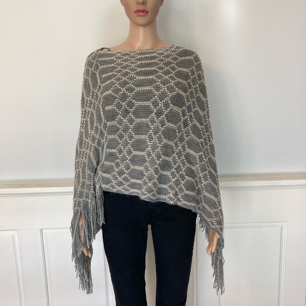 Gray and White Poncho Sweater
